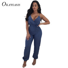 Okayasis-novo macacão jeans feminino, macacão jeans, sem mangas, casual, solto, body longo para mulheres, macacão peça única, 2018 2024 - compre barato