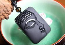 High Quality Unique Natural Black Obsidian Carved Zwarte Boeddha Hoofd Lucky Amulet Pendant Necklace For Women Men pendant 2024 - buy cheap