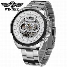 2016 WINNER Fashion Design Black mechanical Watch Steel Automatic watch men black stainless steel band business Relogio Male 2024 - buy cheap