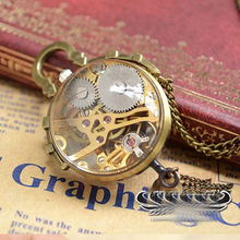 Relógio de bolso mecânico masculino e feminino, relógio adorável com pingente circular transparente e de bolso, presente para homens e mulheres, novo, 2020 2024 - compre barato