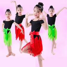 Детское современное бальное платье для латиноамериканских танцев для девочек, красная бахрома для сальсы, танцевальная одежда для танго, черная одежда для сцены 2024 - купить недорого