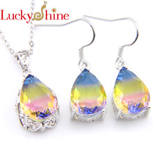 Luckyshine  Fashion Ewelry sets Water Drop Gradient Tourmaline Crystal Zirconia Pendants Drop Earrings Women  jewellery sets 2024 - buy cheap