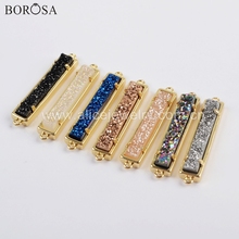 BOROSA 5PCS Rectangle Gold Plated Natural Agates Titanium Rainbow Druzy Connector Double Charms Claw Drusy Jewelry ZG0405 2024 - buy cheap