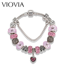 VIOVIA-pulsera de diamantes de imitación de Piedra Rosa para mujer, brazalete europeo, joyería artesanal, B16066, 2019 2024 - compra barato
