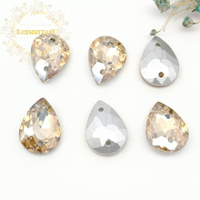 Champagne water-drop shape Glass Crystal sew on rhinestones with two holes Diy wedding dress accessories Free shipping 2024 - buy cheap