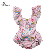 Pudcoco 2018 Summer Printed Unicorn Baby Girls Bodysuit Newborn Baby Girls Backless Unicorn Bodysuit Jumpsuit Baby Clothes 0-24M 2024 - buy cheap