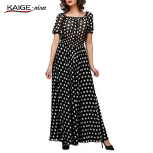 Summer Style Black Polka Dot Maxi Long Dresses Clothing Women Casual Dress for a Floor Print Chiffon Tunic 2167# 2024 - buy cheap