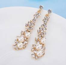 ex856  Wedding bride Cute/Romantic earrings shiny crystal alloy imitation pearl earrings Female charm jewelry accessories 2024 - buy cheap