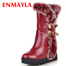 ENMAYLA New Women Warm Fur Half Boots for Shoes Round Toe Buckle Shoes Boots Motorcycle Boots Zip Mid-Calf  Winter Snow Boots 2024 - buy cheap