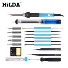 HILDA 220v 60w Adjustable Temperature Electric Soldering Iron Kit+5pcs Tips Portable Welding Repair Tool Tweezers Solder Wire 2024 - buy cheap