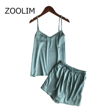 ZOOLIM-Conjunto de Pijama de satén para mujer, ropa de dormir de seda con pantalones cortos 2024 - compra barato