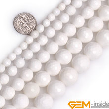 Cuentas redondas de concha blanca facetadas para fabricación de joyas, hebra de 15 pulgadas, pulsera, collar, joyas, cuentas sueltas de 6mm, 8mm, 10mm, 12mm 2024 - compra barato