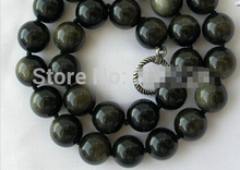 DYY 915 +++ stunning big 14mm round black crude Heliotrope beads necklace 2024 - buy cheap