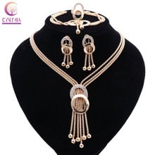 Fashion New Tassel Jewelry Sets Necklace Earrings Bracelet Ring Dubai Gold color Crystal African Beads Jewelry Sets 2024 - buy cheap