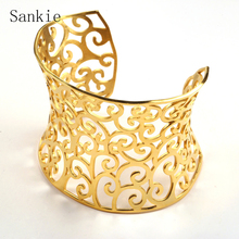 Sankie Wide Cuff Bracelets & Bangles For Women Geometric Hollow Gold Color Stainless Steel Bangle Bracelet Fashion Jewelry 2024 - buy cheap