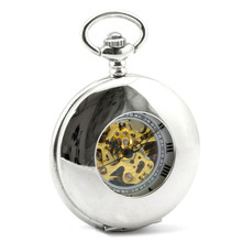 Reloj de bolsillo de esqueleto plateado para mujer, pulsera de mano mecánica, de viento y Fob, reloj de bolsillo para mujer, colgante, regalo 2024 - compra barato