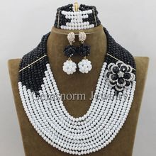 Conjunto de joias de miçangas pretas, conjunto africano com contas brancas, conjunto de joias com colar de cristal nigeriano, brincos e frete grátis wb764 2024 - compre barato