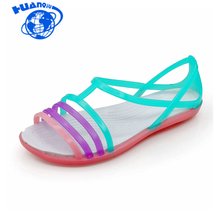 Sandálias femininas de verão, novo, cor de doces, sapatos femininos, peep toe, palmilha, praia, dia dos namorados, arco-íris, croc, sapatos, femininos, sem salto, st235 2024 - compre barato