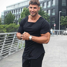 Brand Clothing Solid T-Shirt Mens 2021 New Fashion Hip Hop Extend Long T Shirt Men Ripped Hole Cotton Fitness Gyms Tee shirt 2024 - buy cheap