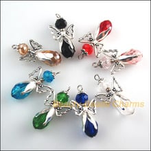 New 8Pcs Mixed Crystal Angel Wings Tibetan Silver Color Charms Pendants 18x34mm 2024 - buy cheap