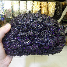 A Bouquet of Roses Shell Shape purple Crystal Clutches Romantic Evening Bag Diamonds Party Handbag 88303 2024 - buy cheap