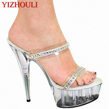 New summer brand heels for women, sequined stage shoes for women, 15cm sandals for parties 2024 - buy cheap