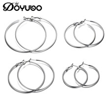 Doyubo brincos de argola redondos grandes para mulheres, estilo simples, em aço inoxidável, alto polimento, joias db047 2024 - compre barato
