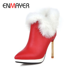 ENMAYER 2020 New Winter Woman's Warm Boots High Heel Sexy Shoes Woman Ankel Slip On Pointed Toe Shoes Size 34-43 Boots CY026 2024 - compre barato