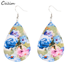 Pendientes de cuero con flores bohemias para mujer, aretes de gota de agua Multicolor Floral, joyería llamativa, 2021 2024 - compra barato