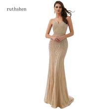 Ruthshen formatura sereia vestido sexy com decote em v baixo copo cinta vestidos de noite dubai novo artesanal beading luxo sereia vestidos de noite 2024 - compre barato