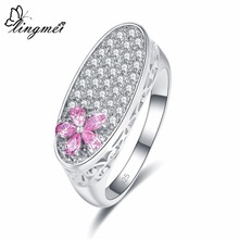 lingmei Wedding Band Flower Exquisite Ring RoundPinkRedWhite Zircon Silver Color Jewelry For Women Size 6-9 New Comes 2024 - buy cheap