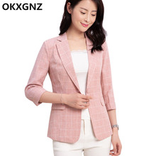 2019 New Women Plaid Office Lady Blazer Small Suit Jacket Casual Notched Collar Female Autumn Elegant Work Blazers Coats M18 2024 - buy cheap