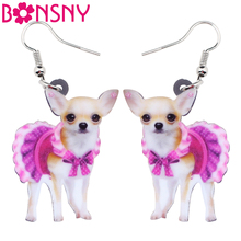 Bonsny-pendientes acrílicos con forma de perro Chihuahua, aretes largos y grandes, joyería de moda Animal, regalo para mujeres y niñas 2024 - compra barato