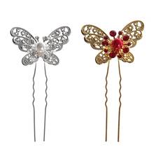 New Wedding Accessories Pearl Hair Jewelry Headwear Charm Silver color Butterfly U Shape Hairpin Hair Sticks For Bridal 2024 - buy cheap