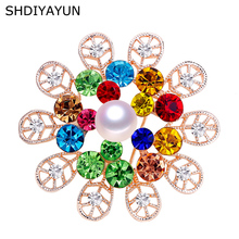 SHDIYAYUN New Pearl Brooch Austria Crystals Flower Brooch For Women Round Brooch Pins Brooches Natural Freshwater Pearl Jewelry 2024 - buy cheap