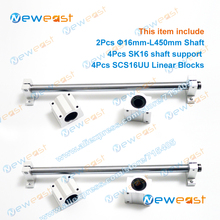 2Pcs Dia.16mm Diameter 16mm - L450mm Linear Shaft Hardened Rod + 4Pcs SK16 shaft rail support + 4Pcs SCS16UU Linear Blocks Unit 2024 - buy cheap