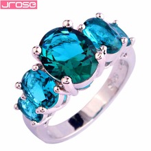 JROSE Wholesale Hot Engagement New Fashion Green CZ Silver Color Ring Size 6 7 8 9 10 11 12 13 Oval Cut Jewelry For Women 2024 - buy cheap