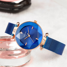Megir relógio luxuoso de cristal, para mulheres à prova d'água, azul de aço inoxidável, feminino, pulseira de marca superior 2024 - compre barato