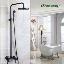 YANKSMART-grifo de lluvia de 8 "para ducha de baño, grifería montada en la pared de bronce frotado con aceite negro, cabezal mezclador de agua 2024 - compra barato