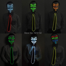 Creative Glow Party Supplies Set V for Vendetta Mask + EL Tie Bow Tie Scary Halloween led Mask Nightclub DJ Decoration 2024 - buy cheap