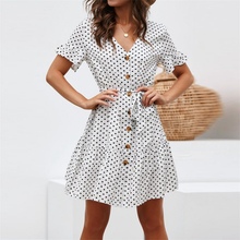 Woman's Boho Sundress Women Summer Dress Casual Short Sleeve Polka Dot Dress Beach Vestidos 2024 - buy cheap