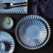 EECAMAIL-vajilla de cerámica de estilo japonés para el horno, plato de desayuno, jabonera para casa, cuenco de arroz, Color azul 2024 - compra barato