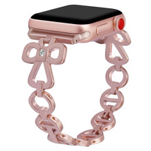 Браслет из нержавеющей стали для Apple Watch 44 мм 40 мм 42 мм 38 мм, женский розовый бриллиантовый ремешок для часов iWatch 1 2 3 4 2024 - купить недорого