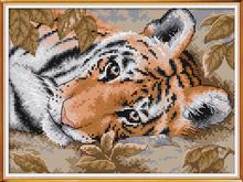 Kit de punto de cruz de tigre tumbado, lienzo con estampado, 14ct, 11ct, costura, bordado, hecho A mano, DA244 2024 - compra barato