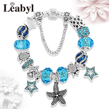 Leabyl New Blue Five-Pointed Star Wave Charm Bracelets & Bangles Silver Color Starfish Turtle Diy Bead Bracelet Fashion Gift 2024 - buy cheap