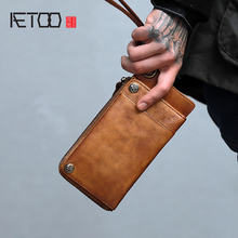 AETOO Handmade vintage cowhide Long wallet men's length large capacity zipper mobile phone bag 2024 - buy cheap