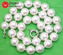 Qingmos-collar de perlas de concha de mar blanca para mujer, joyería de 14MM de alto brillo, Gargantilla redonda de 17 ", 5036 2024 - compra barato