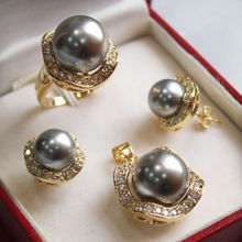 FRETE grátis >>>>> NOVO Cinza shell pérola anéis de cristal gp pingente de colar brinco conjuntos de jóias 2024 - compre barato