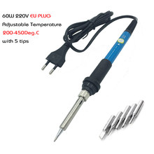 60W 220V EU Plug Adjustable Temperature Electric Soldering Irons Set with 5 Solder Iron Tips Welding Gun Repair Tools DLTTZ0202 2024 - buy cheap