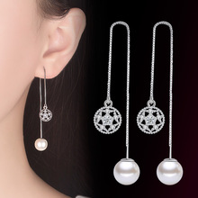 Fanqieliu-pendientes colgantes de perlas para mujer, aretes largos con cadena de plata de ley 925 auténtica, diamantes de imitación, FQL1932612 2024 - compra barato